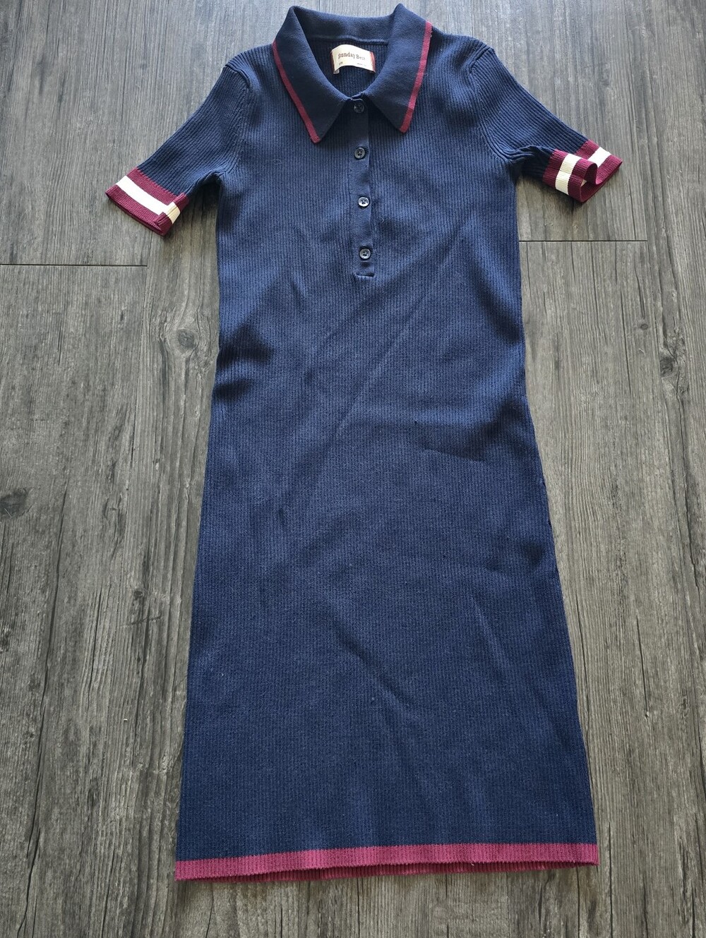 Aritzia Sunday Best Navy Ribbed Knit Collared Polo Dress Classic Preppy Academia